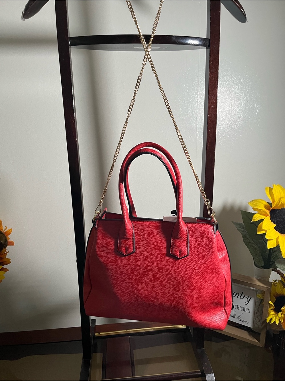 ❤️ GALIAN New York Red Satchel Bag w/ Gold Chain Strap NWT - Picture 12 of 13